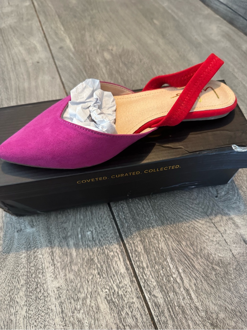 Lulu's Pink & Red Pointed Slingback Flats - Picture 3 of 3